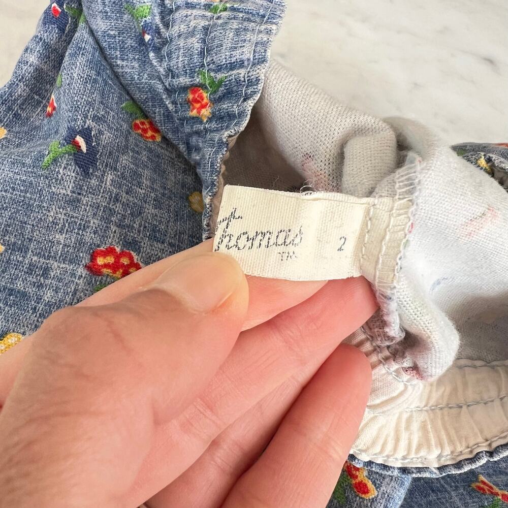 Vintage Baby Blue Chambray Colorful Floral Pants / 18 - 24 Months - Picture 4 of 6